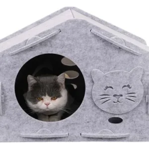 Casa para Gatos en Fieltro Gris | Cama Acogedora y Térmica