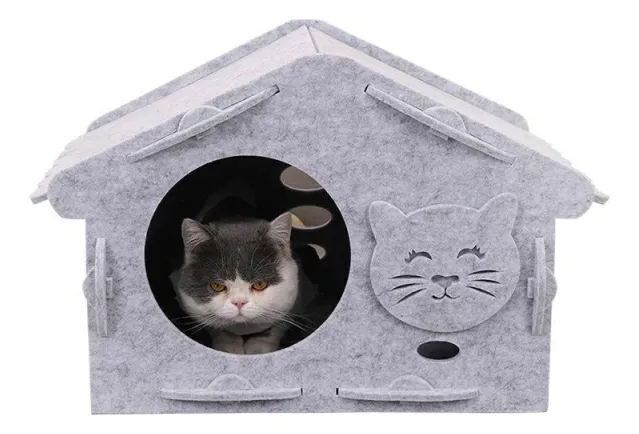 Casa para Gatos en Fieltro Gris | Cama Acogedora y Térmica